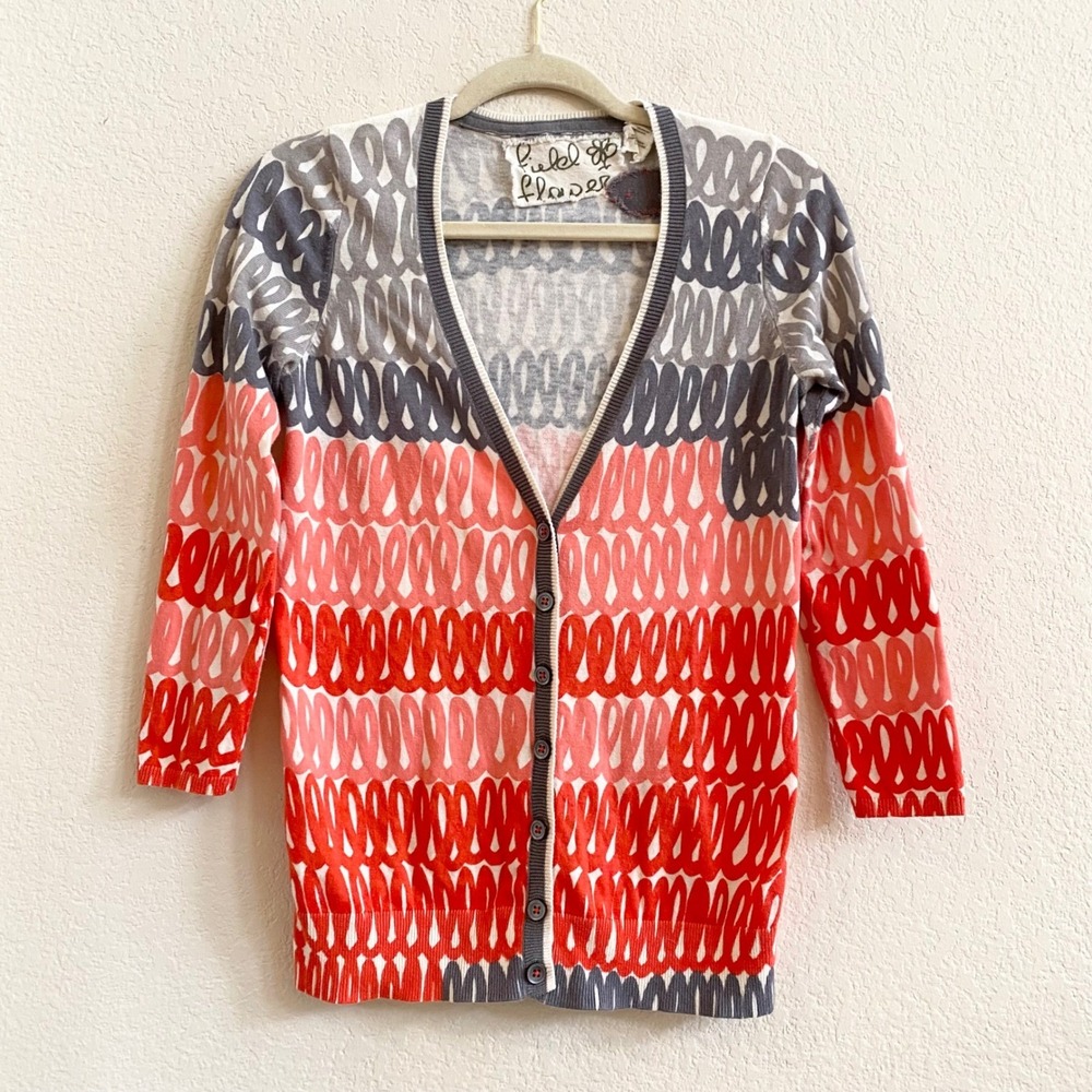 Field Flower Loop Stack Cardigan Women's S Cotton Cashmere V-Neck‎ 3/4 Sleeve